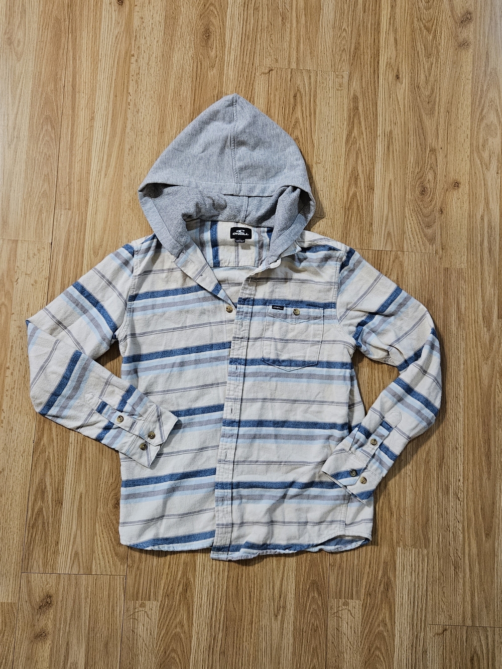 O'Neill Striped Button-Up Shirt With Gray Hoodie